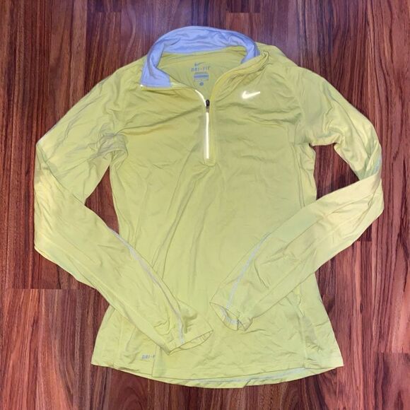 Nike Yellow Dri-Fit Quarter Zip Fitted Pull Over Womens Size Small - Picture 1 of 7
